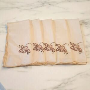 Vintage‎ Napkins Embroidered Luncheon Floral Daffodil Set of 5